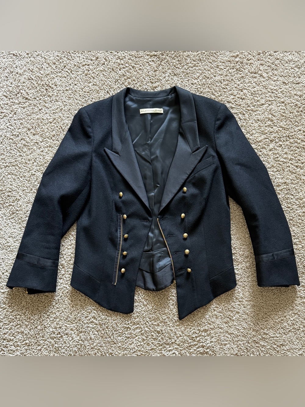 Balenciaga Black Double-Breasted virgin wool Blazer with Gold Buttons